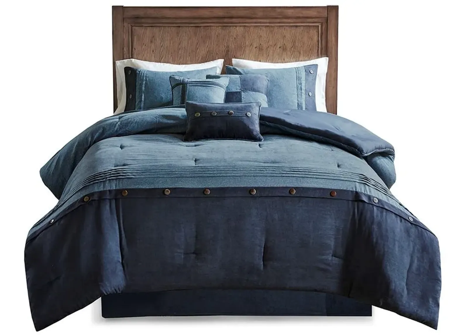 Olliix by Madison Park Boone 7 Piece Dark Navy Queen Faux Suede Comforter Set