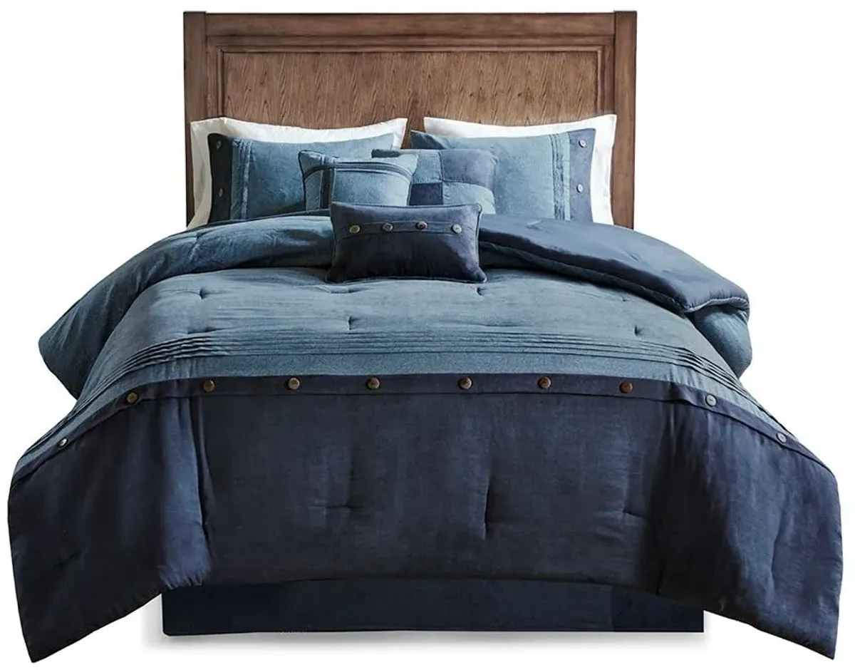 Olliix by Madison Park Boone 7 Piece Dark Navy Queen Faux Suede Comforter Set