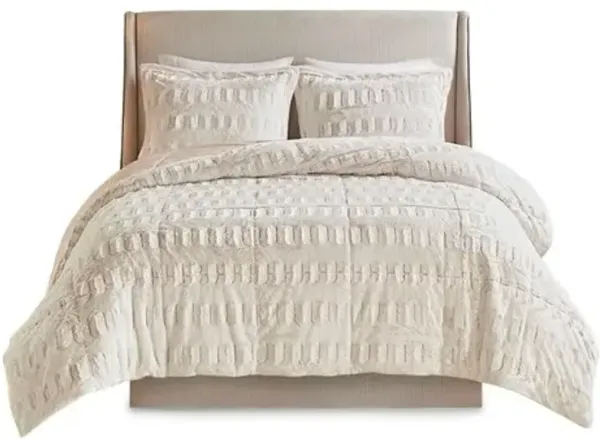 Olliix by Madison Park Gia Blush Full/Queen Polyester Back Print Long Fur Comforter Set