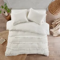 Olliix by Madison Park 3 Piece Ivory Full/Queen Leona Pom Pom Cotton Comforter Set