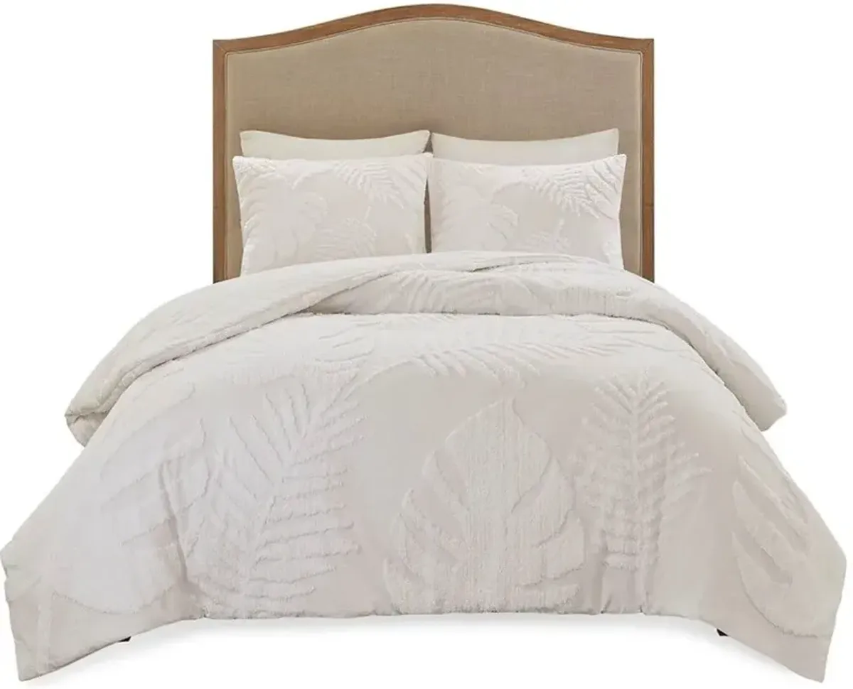 Olliix by Madison Park 3 Piece White Full/Queen Bahari Tufted Cotton Chenille Palm Comforter Set