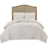 Olliix by Madison Park 3 Piece White Full/Queen Bahari Tufted Cotton Chenille Palm Comforter Set