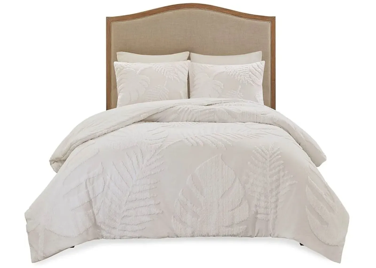 Olliix by Madison Park 3 Piece White Full/Queen Bahari Tufted Cotton Chenille Palm Comforter Set