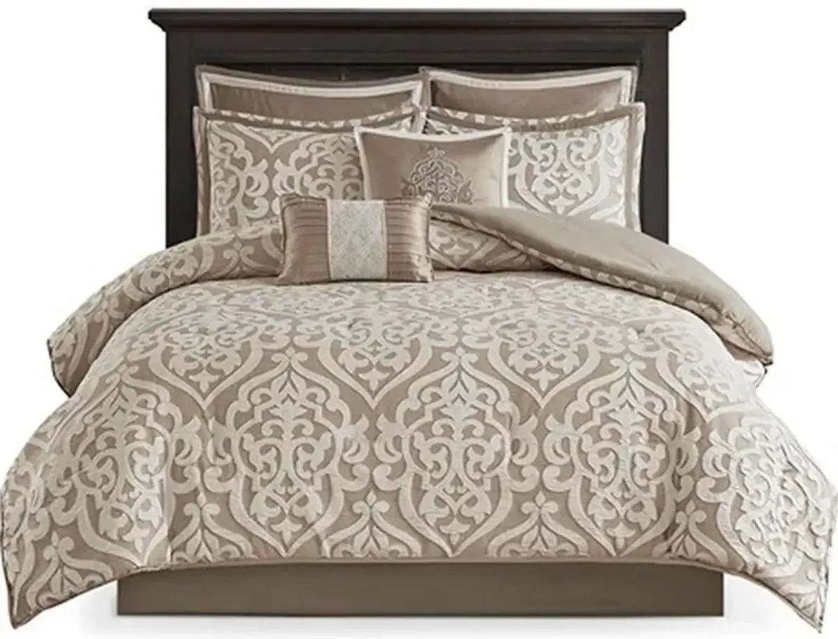 Olliix by Madison Park Tan Queen Odette 8 Piece Jacquard Comforter Set