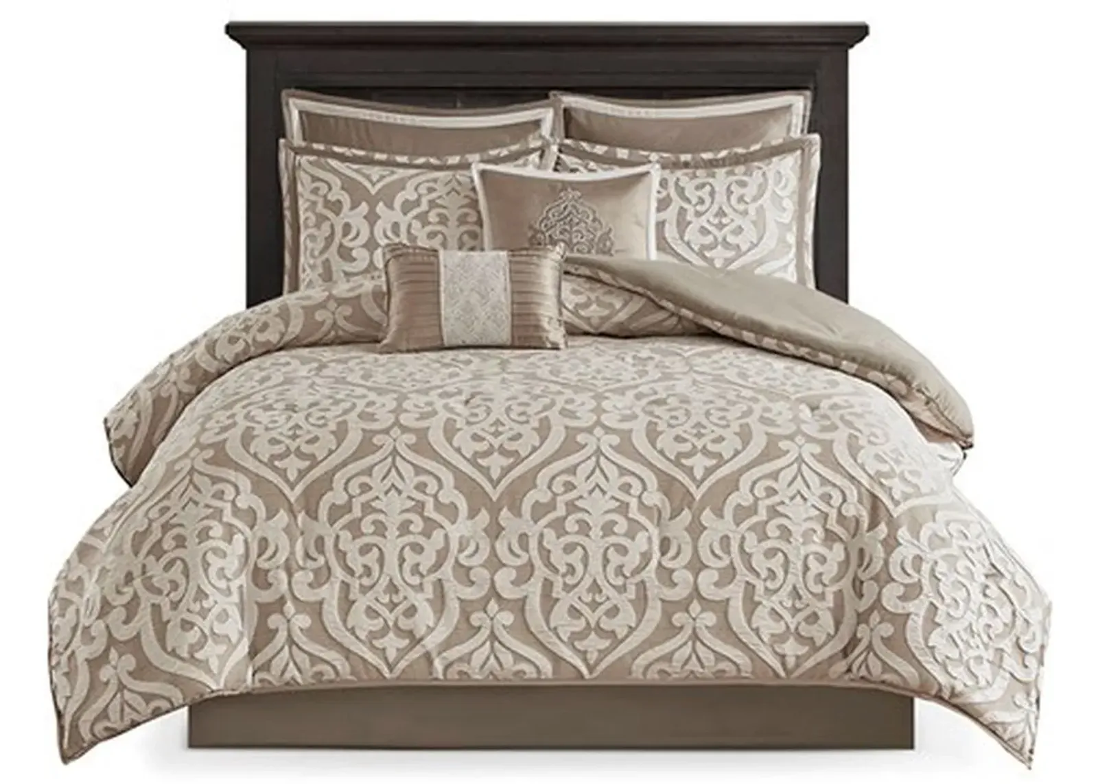 Olliix by Madison Park Tan Queen Odette 8 Piece Jacquard Comforter Set