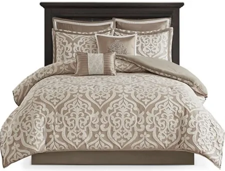 Olliix by Madison Park Tan King Odette 8 Piece Jacquard Comforter Set