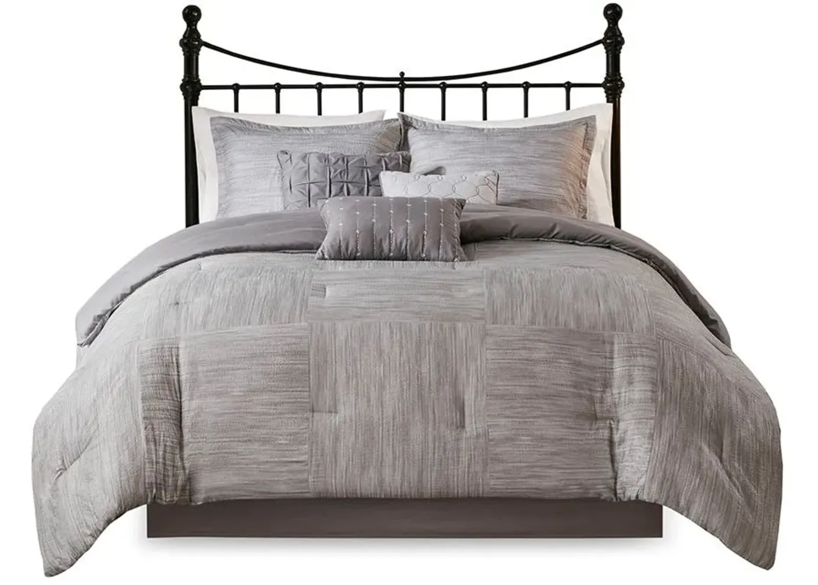 Olliix by Madison Park 7 Piece Grey Queen Walter Printed Seersucker Comforter Set