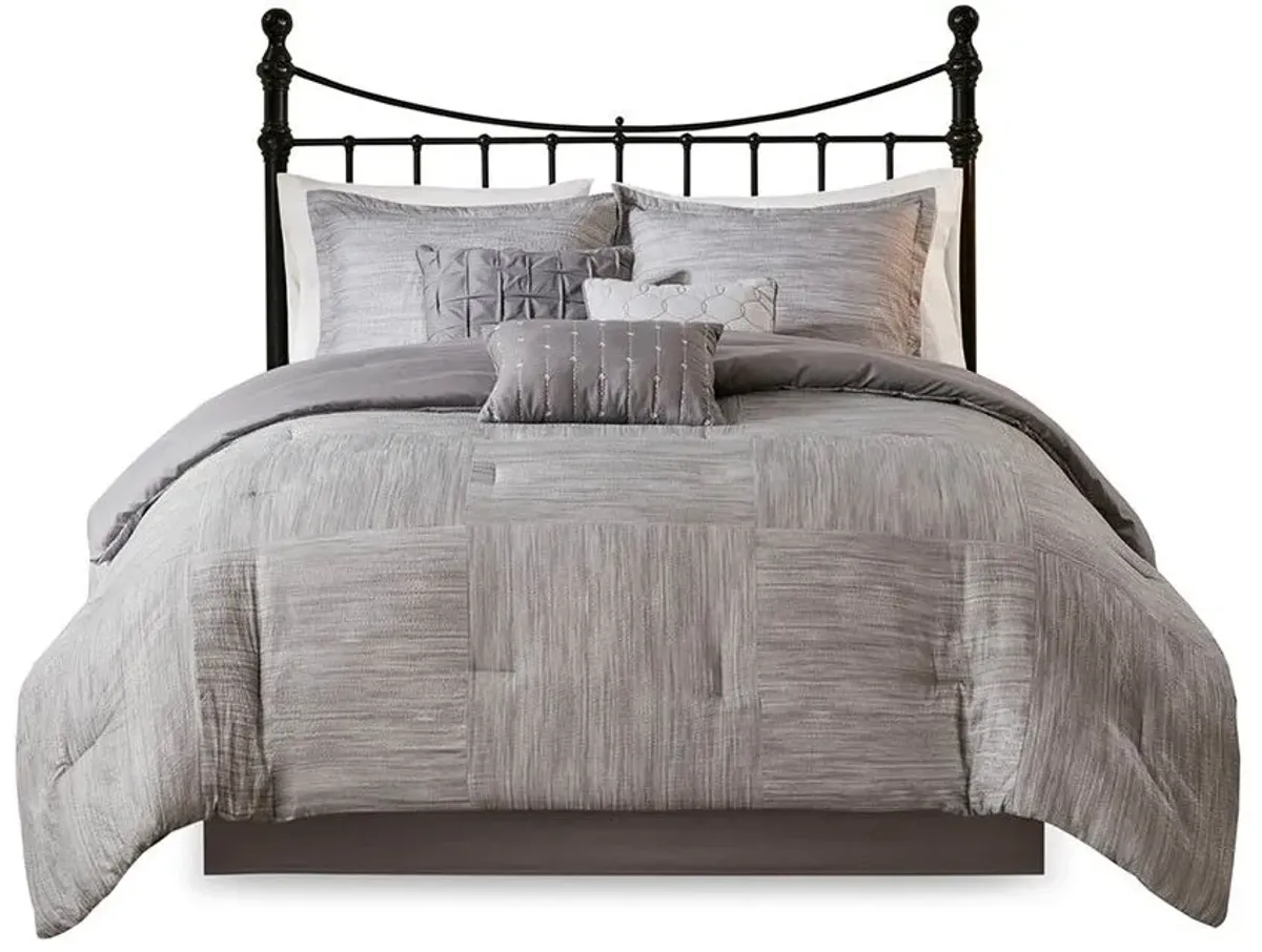 Olliix by Madison Park 7 Piece Grey Queen Walter Printed Seersucker Comforter Set