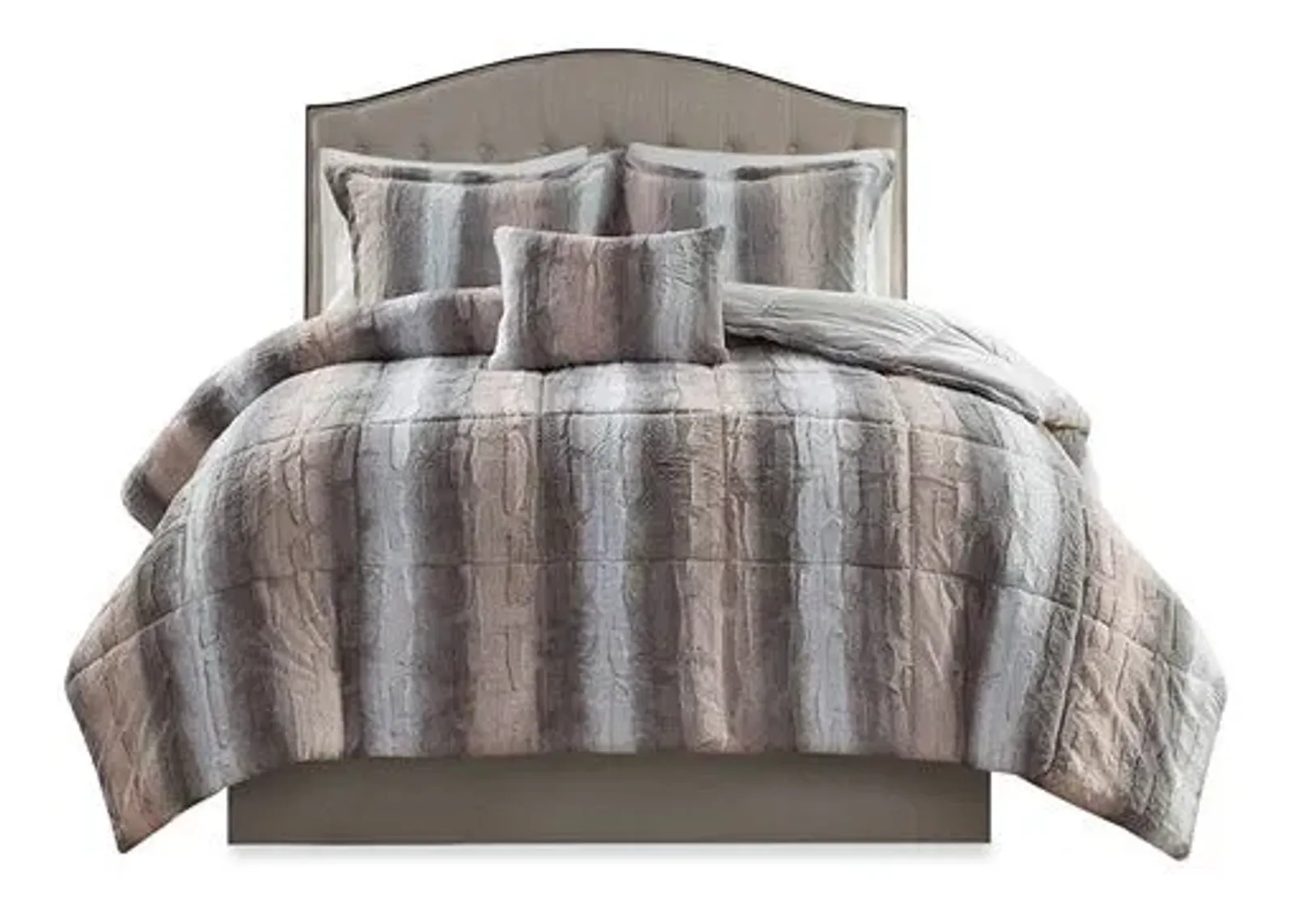 Olliix by Madison Park Zuri Blush/Grey Full/Queen Faux Fur Comforter Set