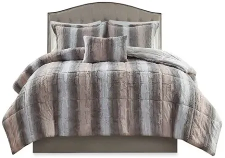 Olliix by Madison Park Zuri Blush/Grey Full/Queen Faux Fur Comforter Set
