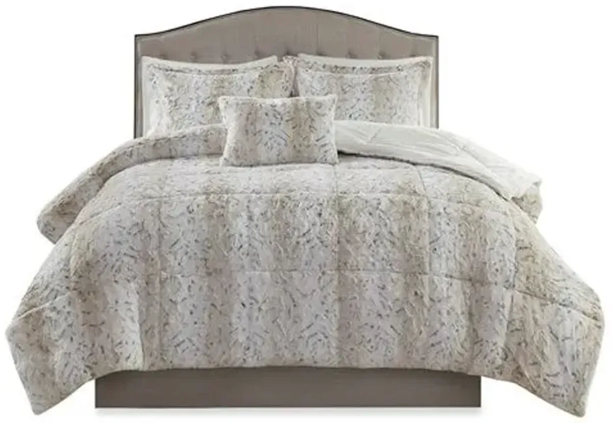 Olliix by Madison Park Zuri Snow Leopard Full/Queen Faux Fur Comforter Set