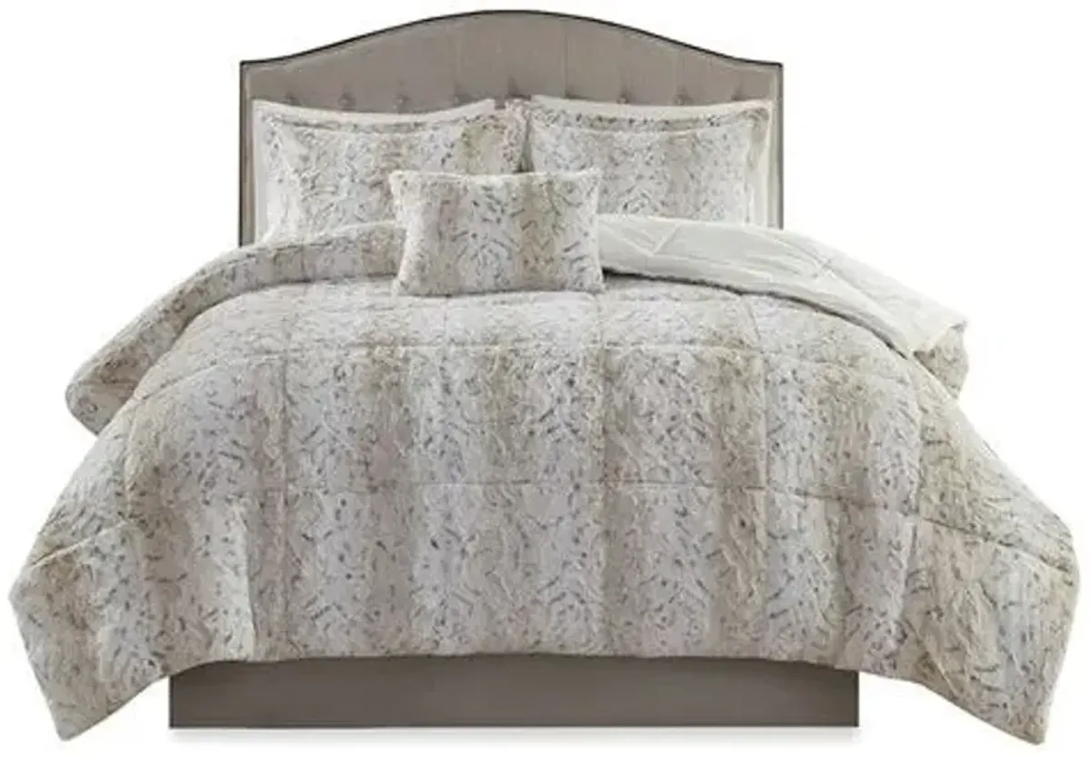 Olliix by Madison Park Zuri Snow Leopard King Faux Fur Comforter Set