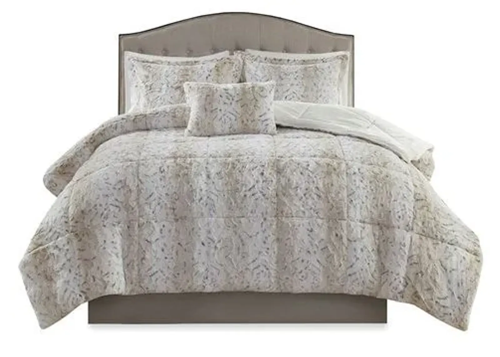 Olliix by Madison Park Zuri Snow Leopard King Faux Fur Comforter Set