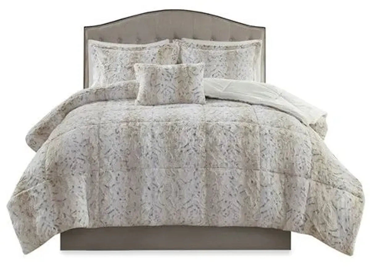 Olliix by Madison Park Zuri Snow Leopard King Faux Fur Comforter Set