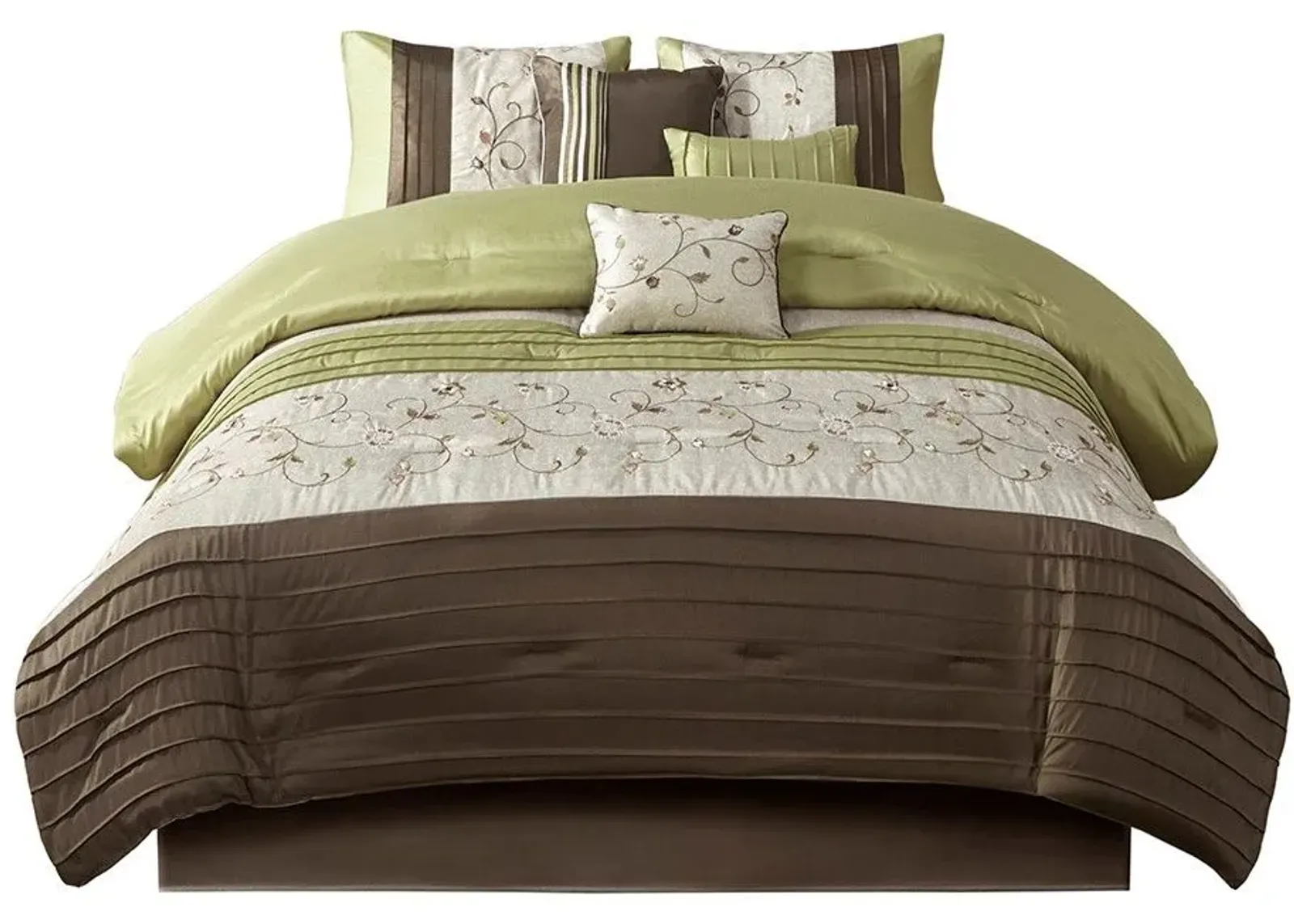 Olliix by Madison Park Serene 7 Piece Green Queen Embroidered Comforter Set