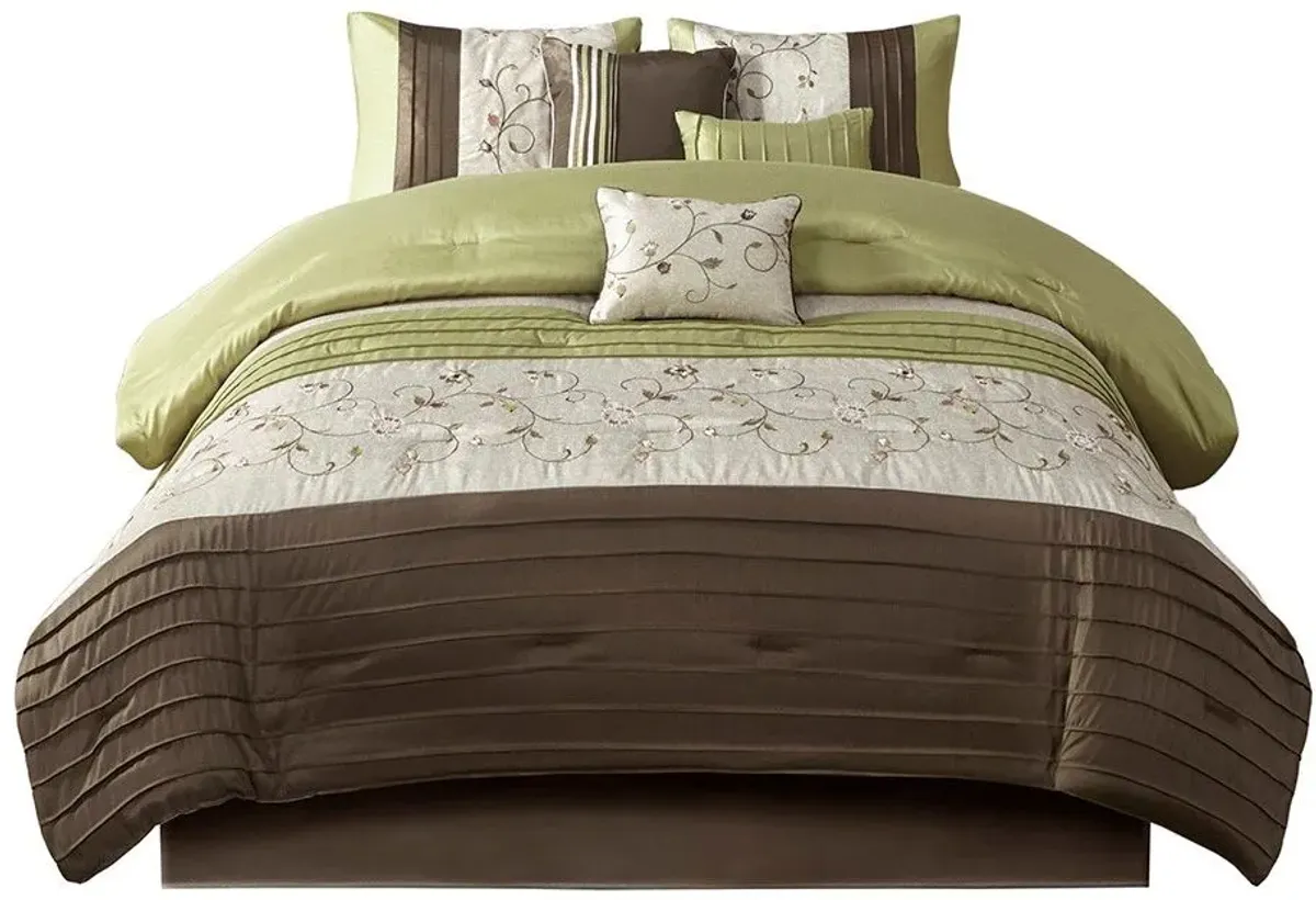 Olliix by Madison Park Serene 7 Piece Green Queen Embroidered Comforter Set