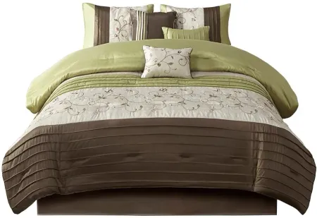 Olliix by Madison Park Serene 7 Piece Green Queen Embroidered Comforter Set