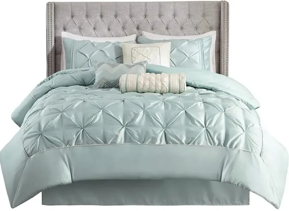 Olliix by Madison Park Laurel 7 Piece Seafoam Queen Tufted Comforter Set