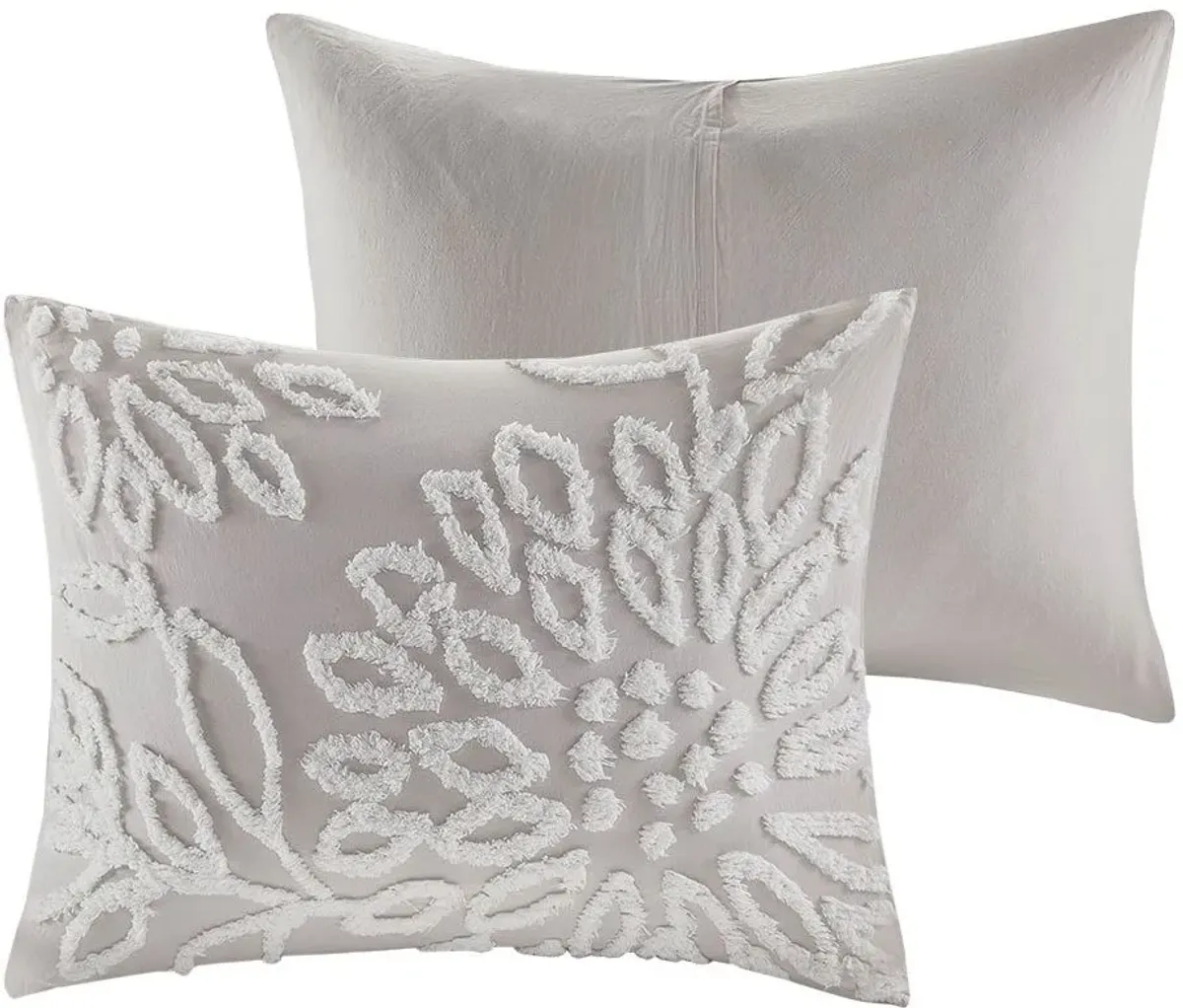 Olliix by Madison Park 3 Piece Grey/White Full/Queen Veronica Tufted Cotton Chenille Floral Comforter Set