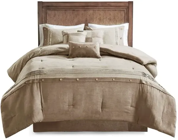 Olliix by Madison Park Boone 7 Piece Tan Queen Faux Suede Comforter Set