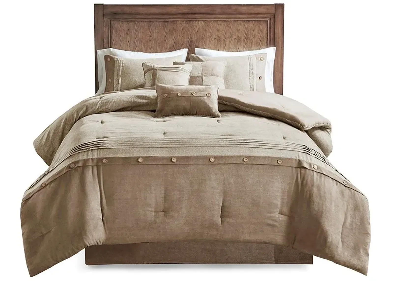 Olliix by Madison Park Boone 7 Piece Tan Queen Faux Suede Comforter Set