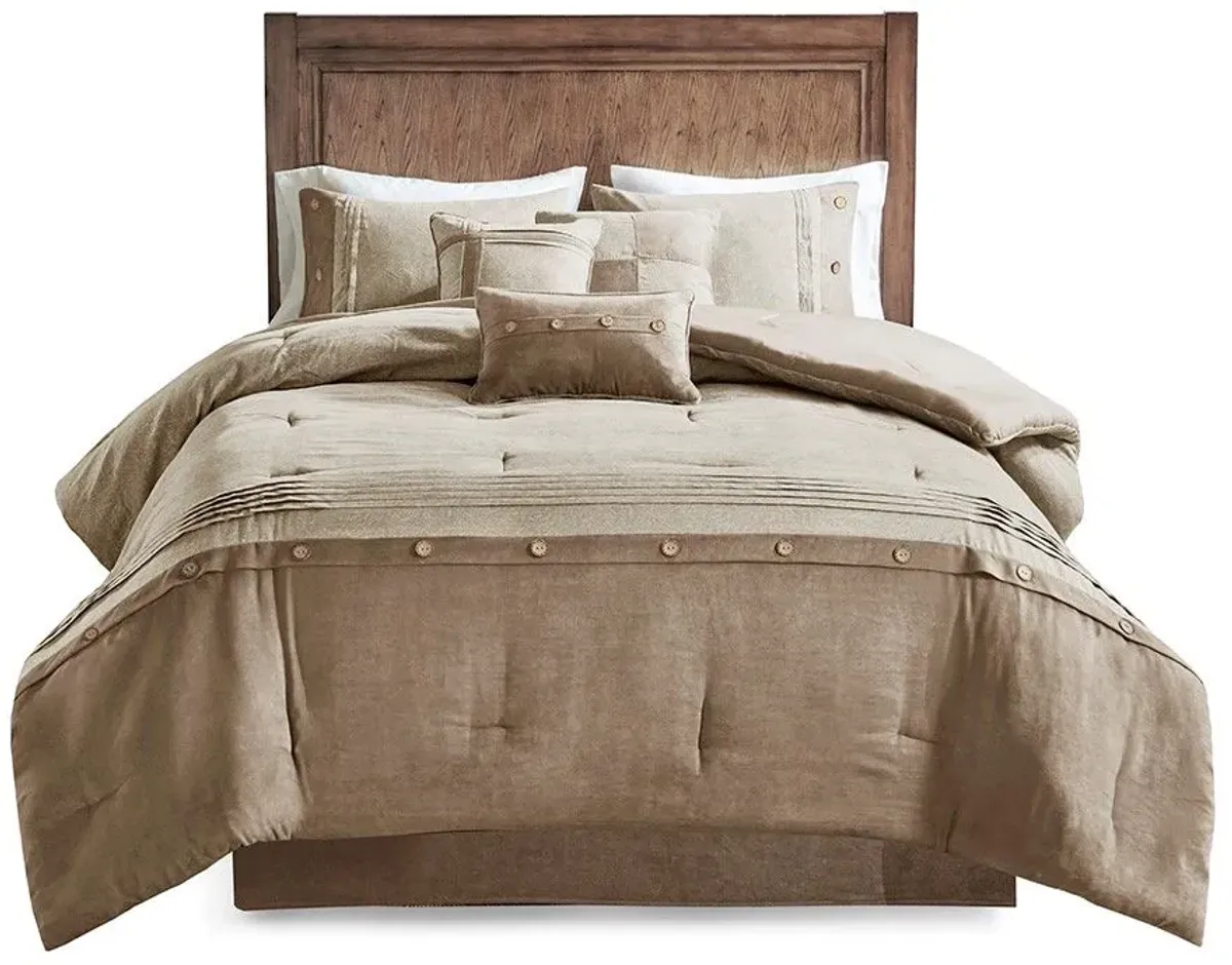 Olliix by Madison Park Boone 7 Piece Tan Queen Faux Suede Comforter Set