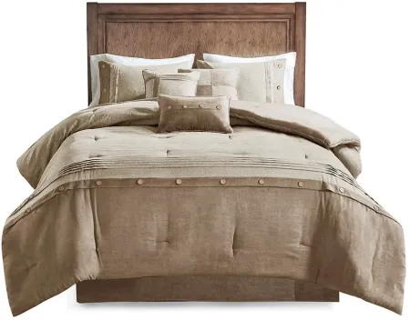 Olliix by Madison Park Boone 7 Piece Tan Queen Faux Suede Comforter Set