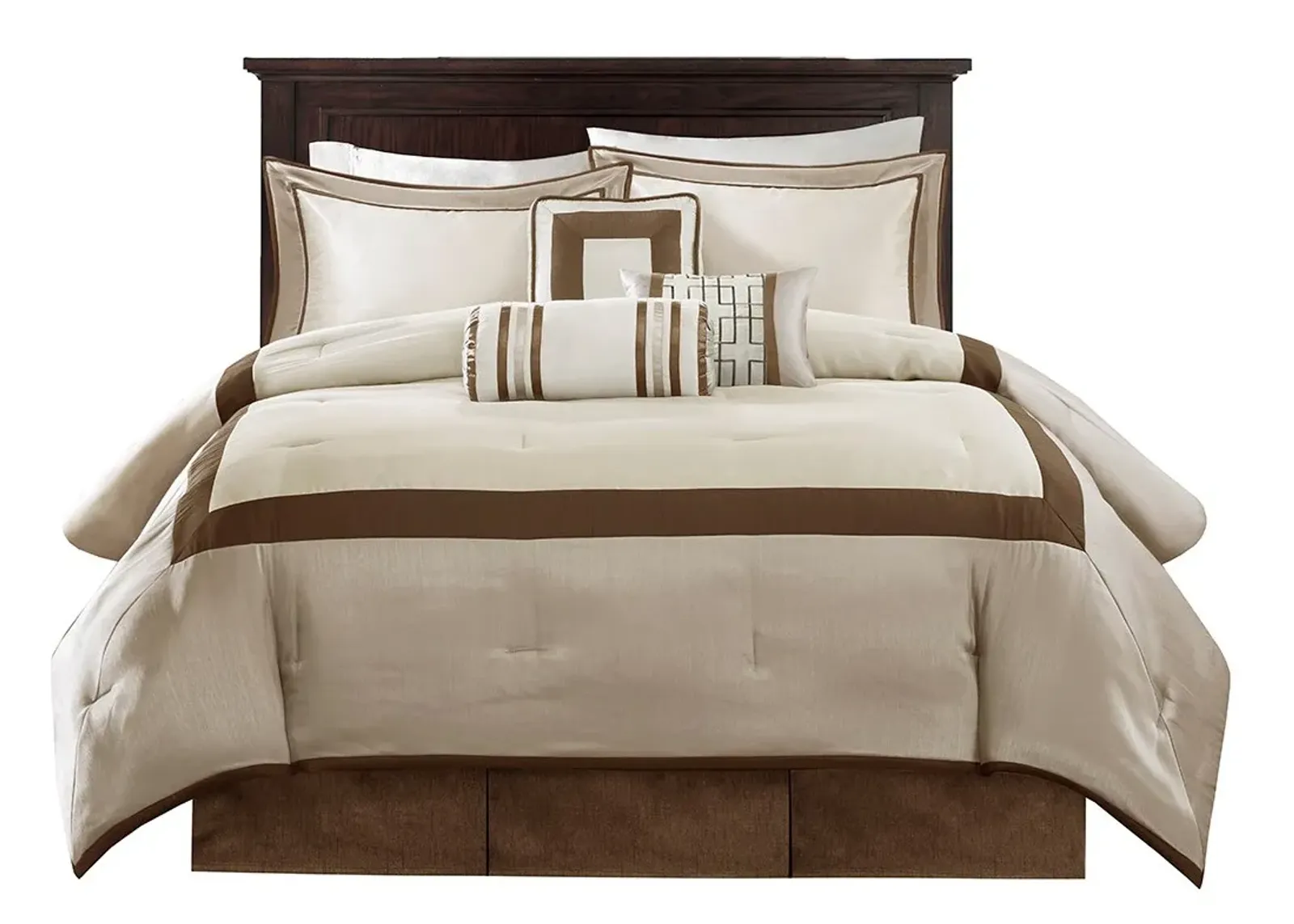 Olliix by Madison Park Genevieve 7 Pieces Brown and Taupe Queen Comforter Set