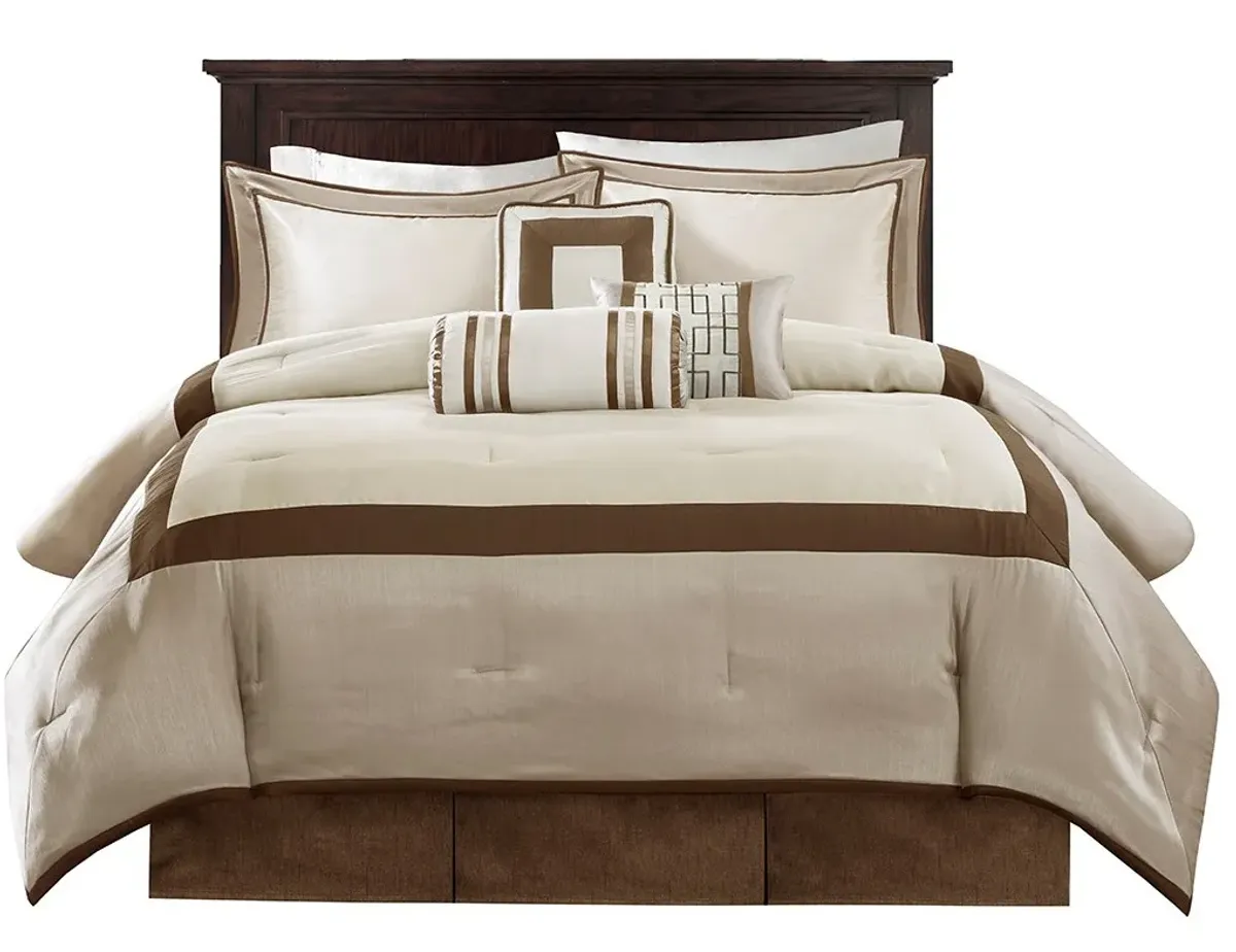 Olliix by Madison Park Genevieve 7 Pieces Brown and Taupe Queen Comforter Set