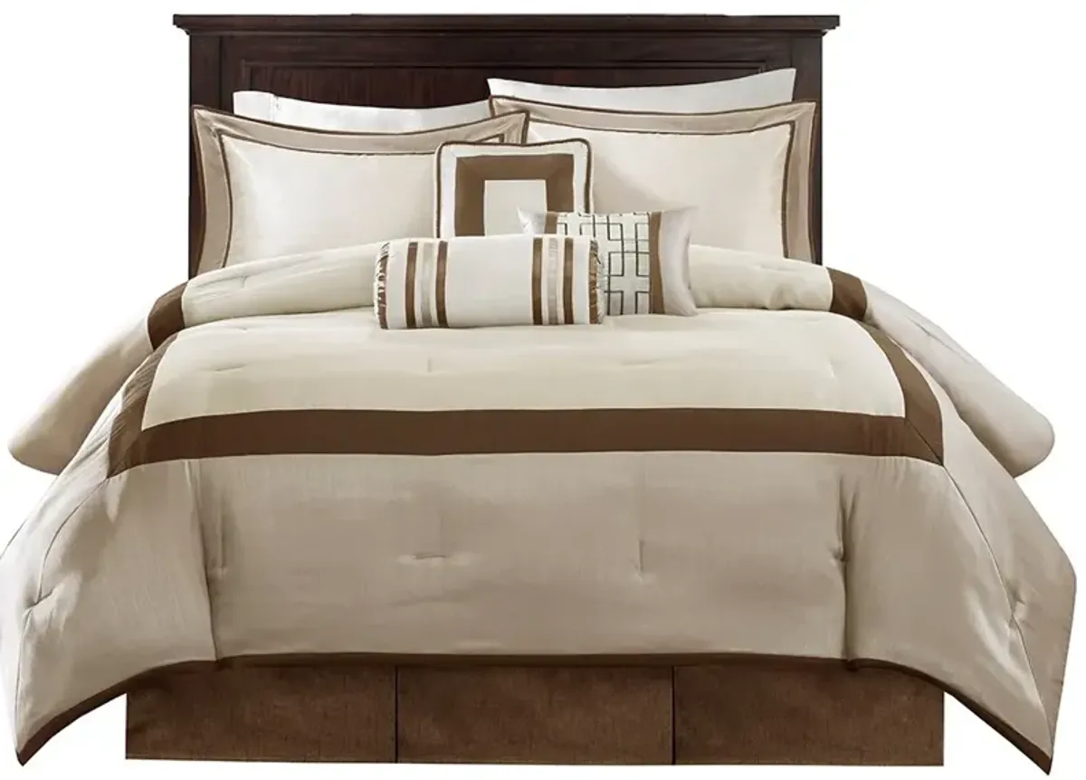 Olliix by Madison Park Genevieve 7 Pieces Brown and Taupe Queen Comforter Set