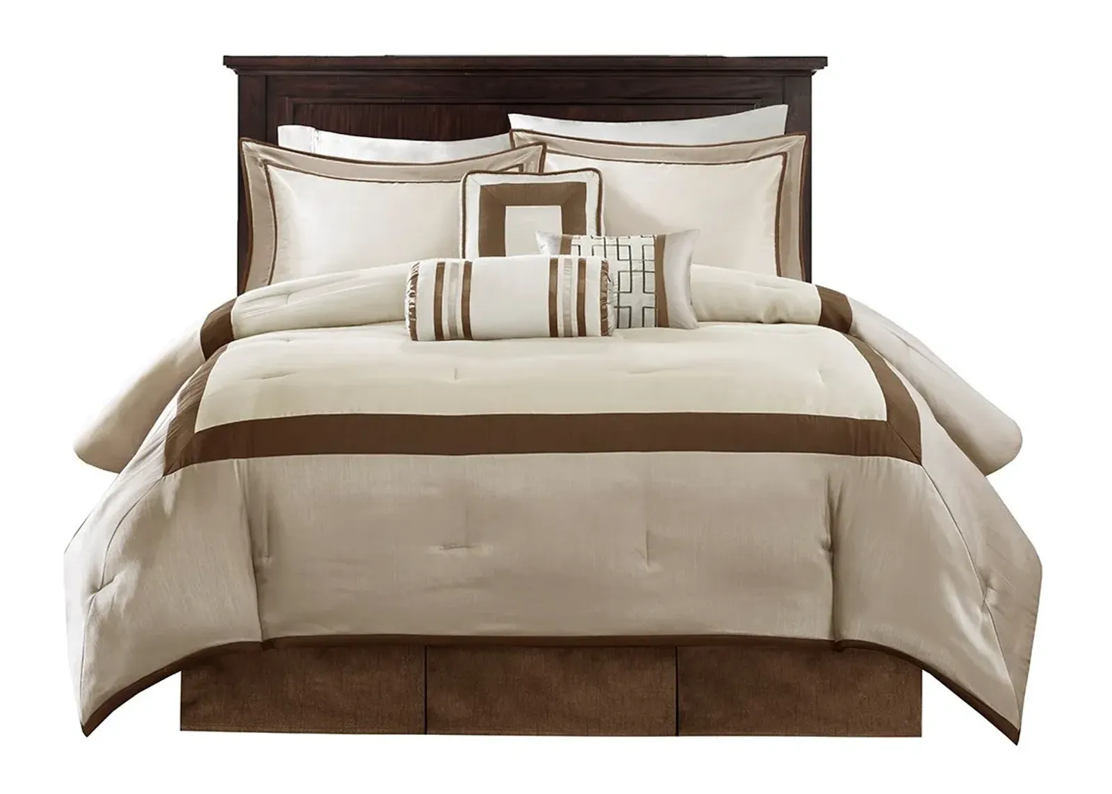 Olliix by Madison Park Genevieve 7 Piece Taupe and Brown King Comforter Set