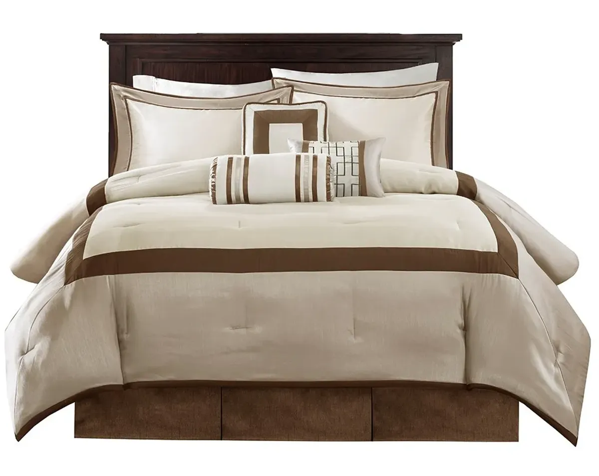 Olliix by Madison Park Genevieve 7 Piece Taupe and Brown King Comforter Set