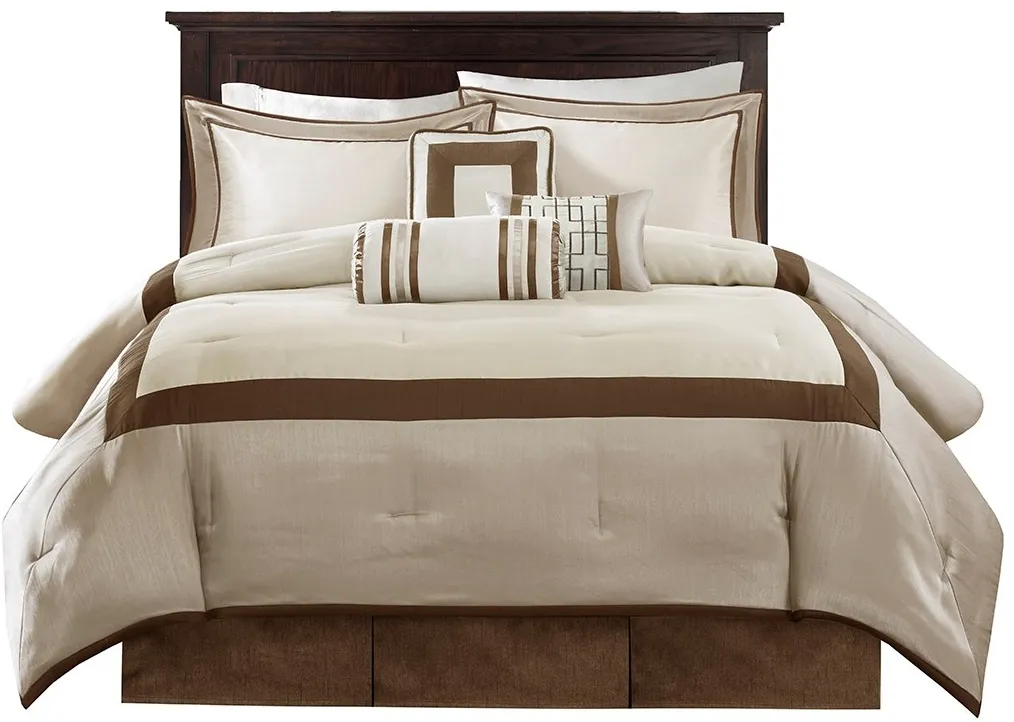Olliix by Madison Park Genevieve 7 Piece Taupe and Brown King Comforter Set