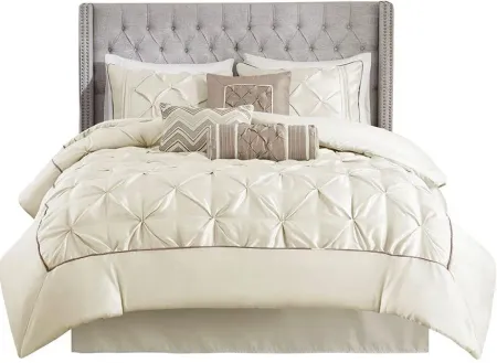 Olliix by Madison Park Laurel 7 Piece Ivory Full Tufted Comforter Set