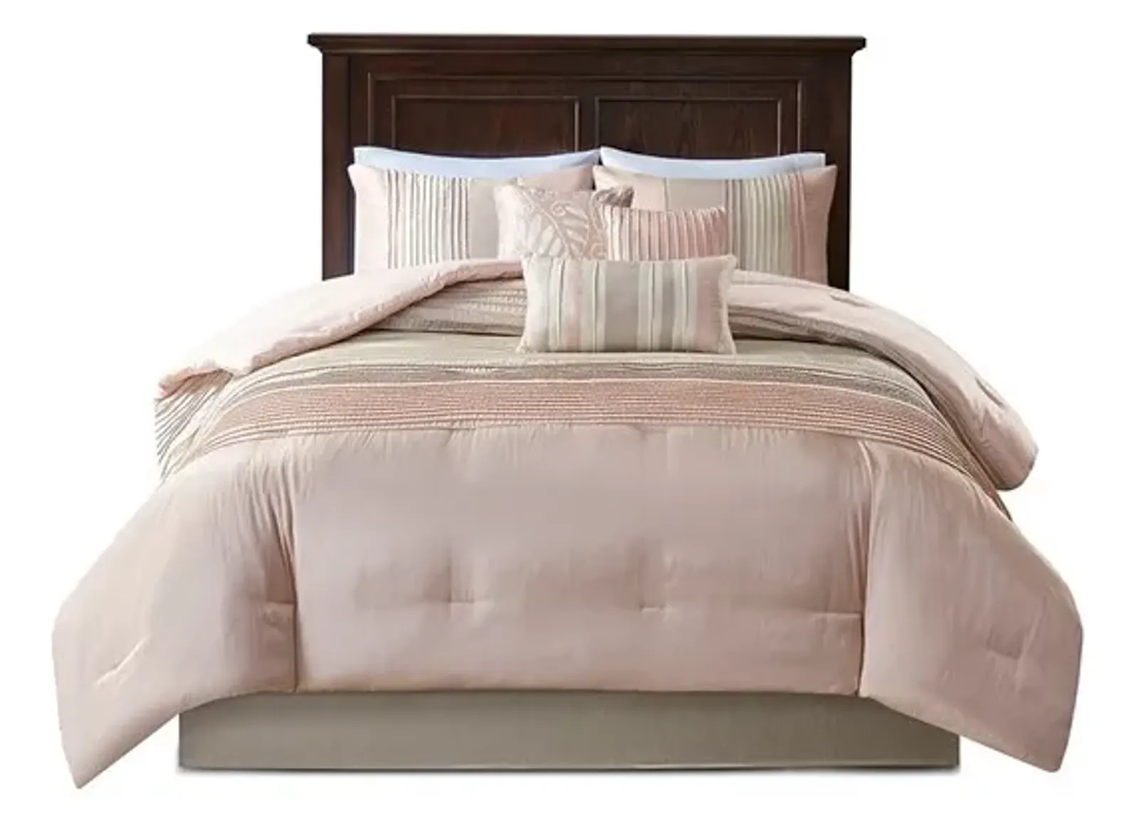 Olliix by Madison Park Amherst 7 Pieces Blush and Taupe Queen Comforter Set