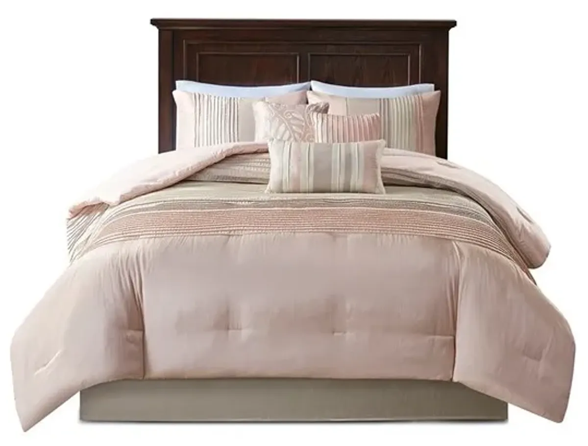 Olliix by Madison Park Amherst 7 Pieces Blush and Taupe Queen Comforter Set