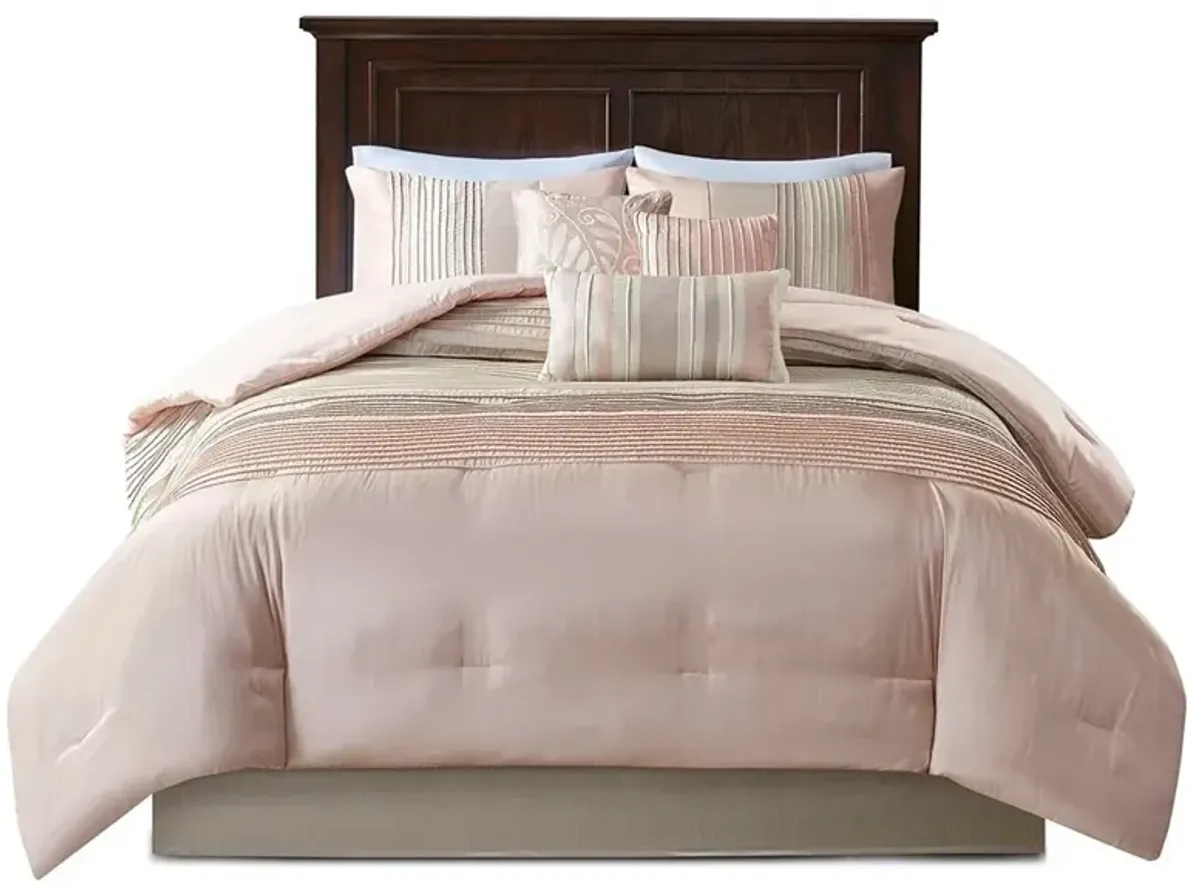 Olliix by Madison Park Amherst 7 Pieces Blush and Taupe King Comforter Set