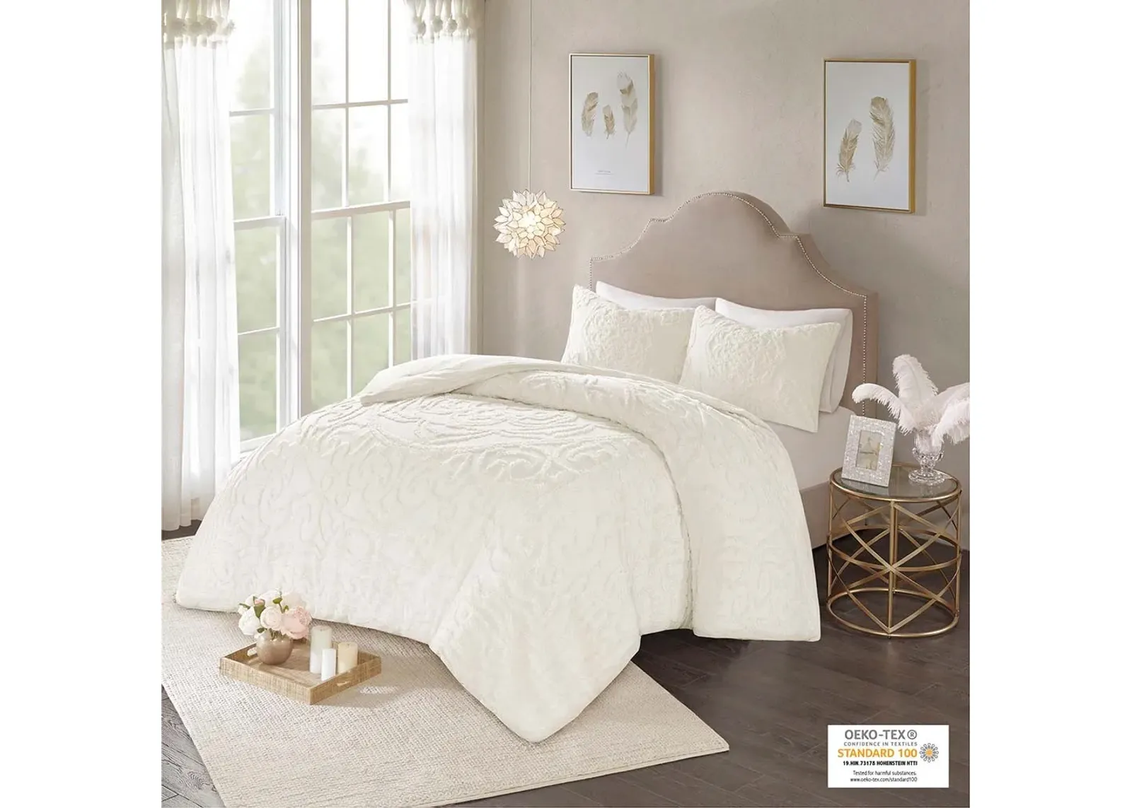 Olliix by Madison Park Ivory Twin/Twin XL Laetitia Tufted Cotton Chenille Medallion Comforter Set