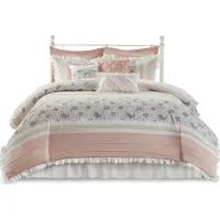 Olliix by Madison Park 9 Piece Blush Queen Dawn Cotton Percale Comforter Set