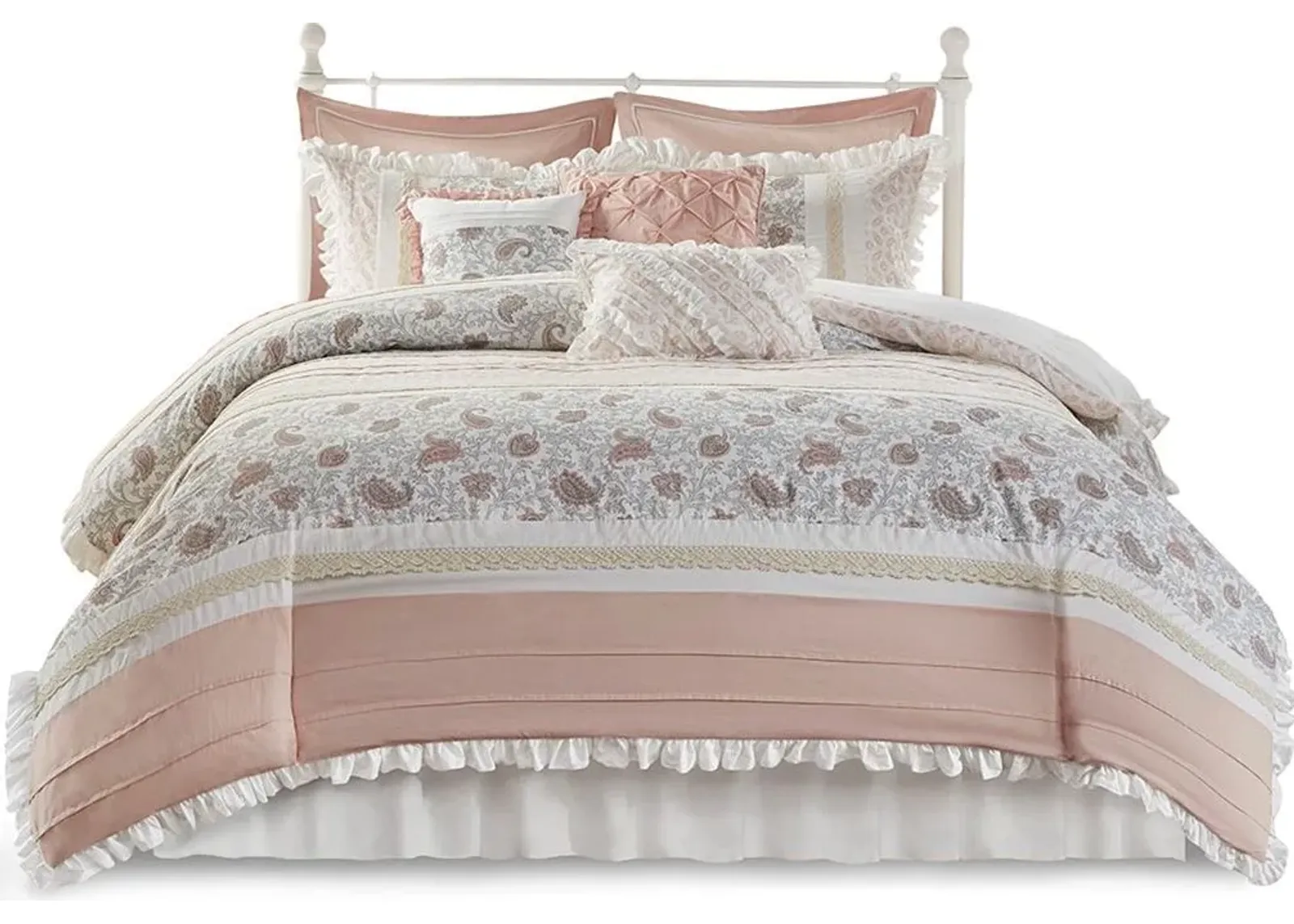 Olliix by Madison Park 9 Piece Blush Queen Dawn Cotton Percale Comforter Set