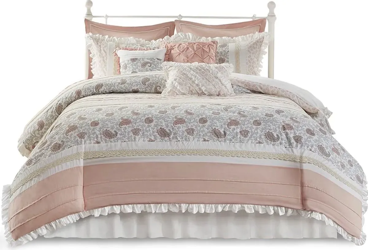 Olliix by Madison Park 9 Piece Blush Queen Dawn Cotton Percale Comforter Set