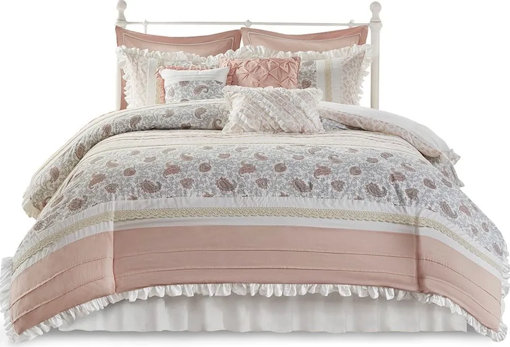 Olliix by Madison Park 9 Piece Blush California King Dawn Cotton Percale Comforter Set
