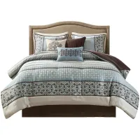 Olliix by Madison Park 7 Piece Blue Queen Princeton Jacquard Comforter Set