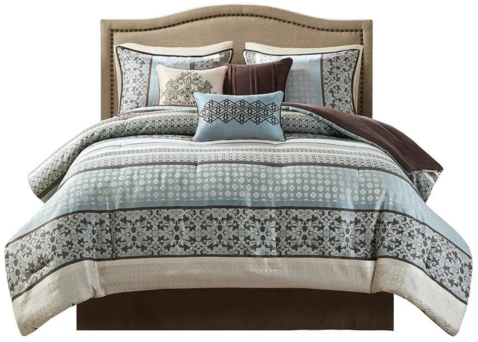 Olliix by Madison Park 7 Piece Blue Queen Princeton Jacquard Comforter Set