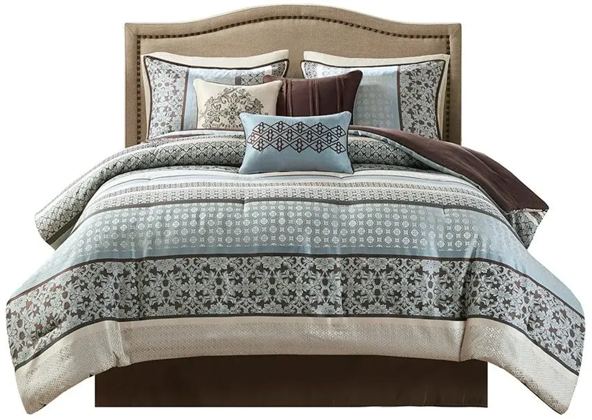 Olliix by Madison Park 7 Piece Blue Queen Princeton Jacquard Comforter Set