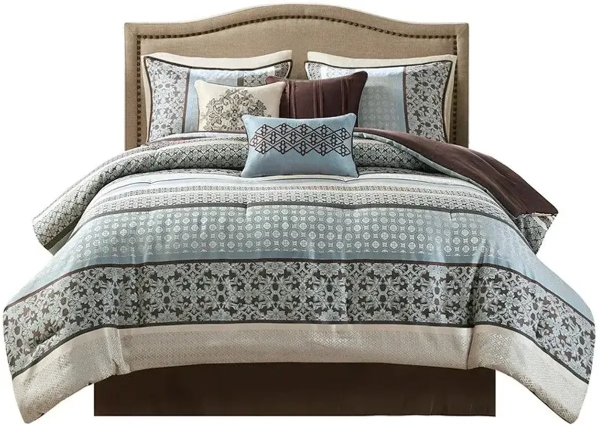 Olliix by Madison Park 7 Piece Blue Queen Princeton Jacquard Comforter Set