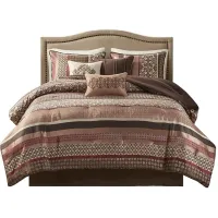 Olliix by Madison Park 7 Piece Red King Princeton Jacquard Comforter Set