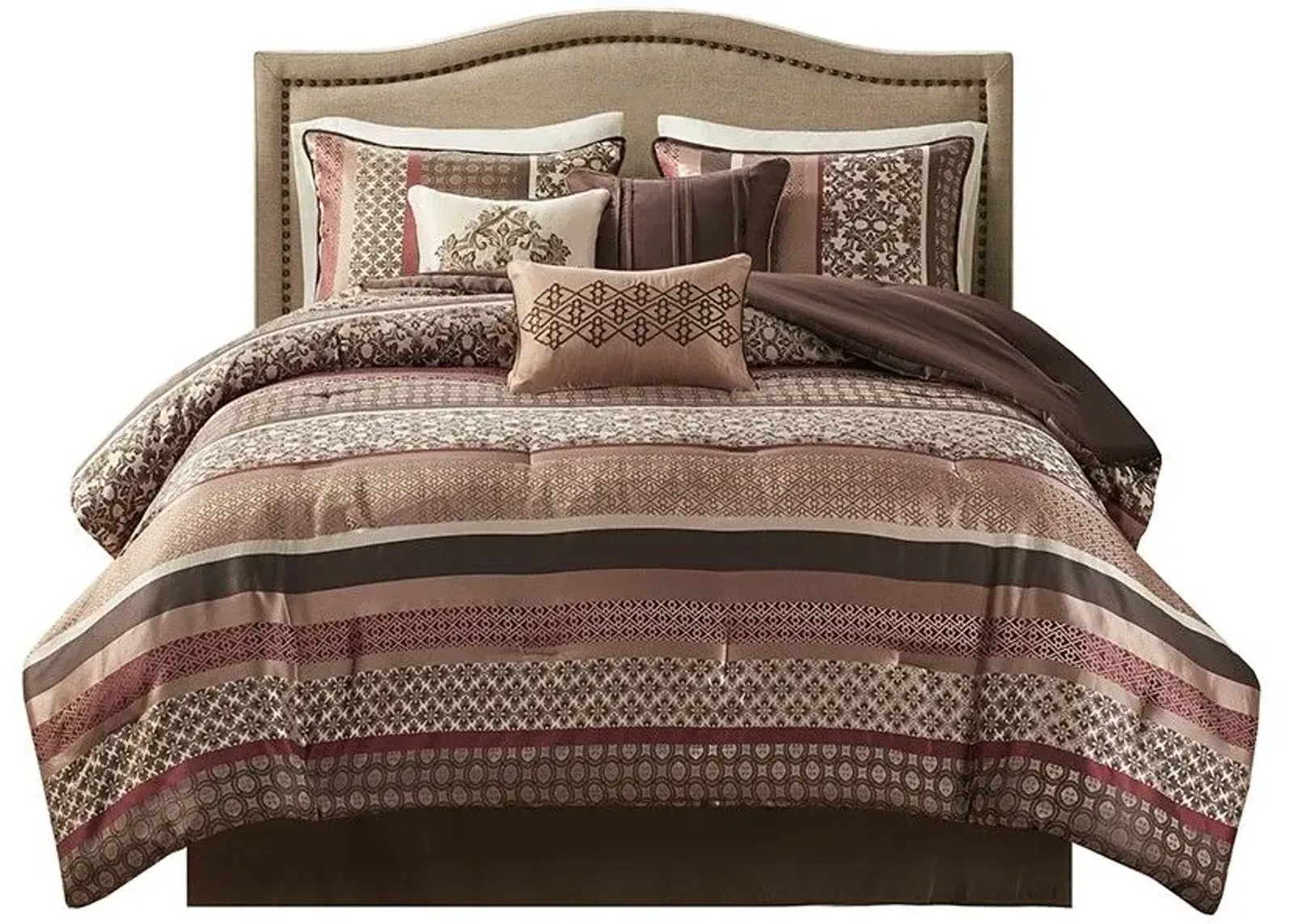 Olliix by Madison Park 7 Piece Red King Princeton Jacquard Comforter Set