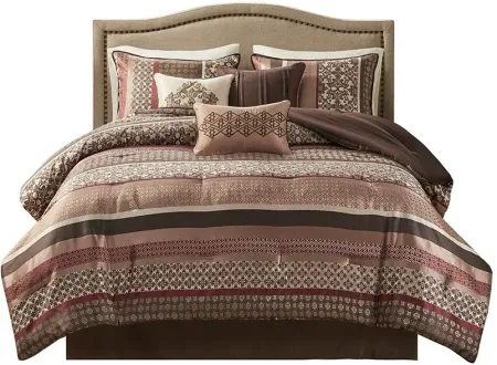 Olliix by Madison Park 7 Piece Red King Princeton Jacquard Comforter Set