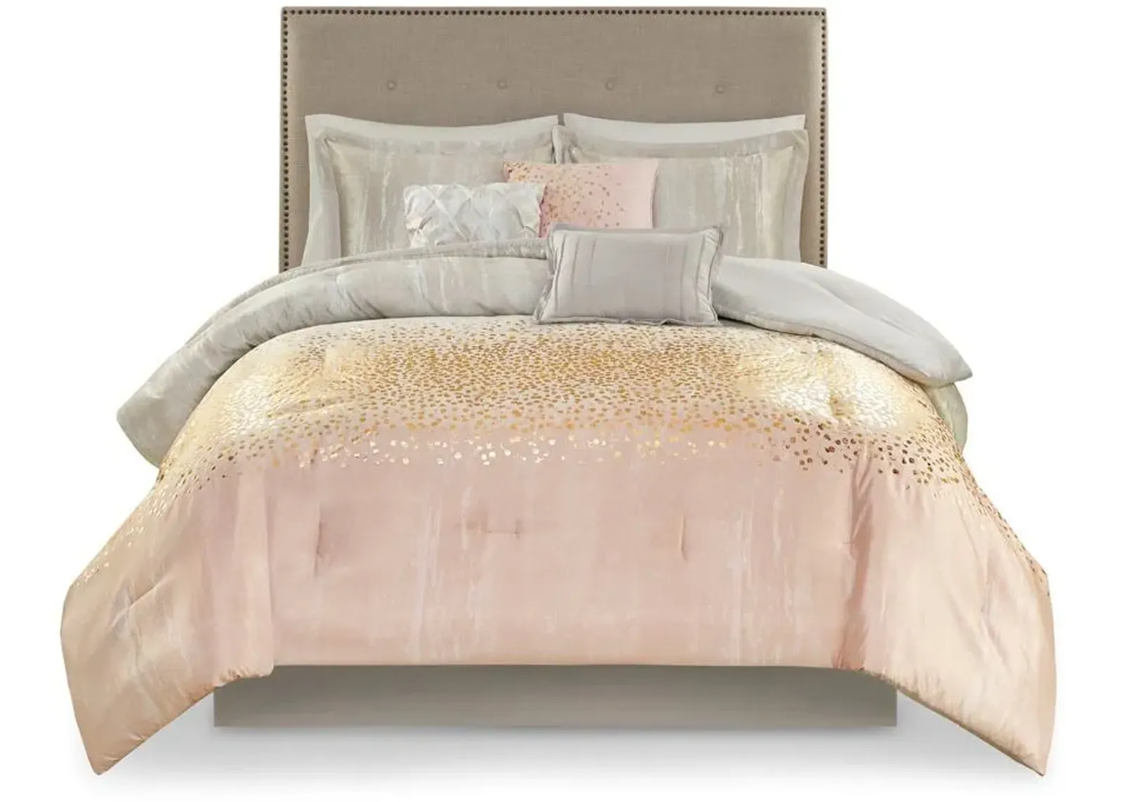 Olliix by Madison Park 7 Piece Blush Queen Midnight Garden Metallic Print Comforter Set